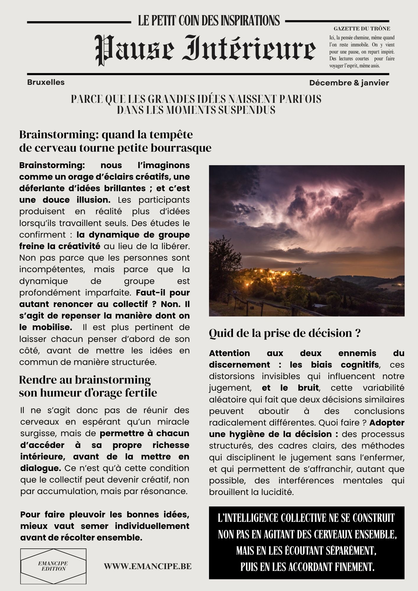 pause intérieure décembre brainstorming